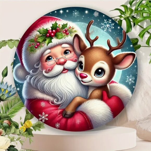Other - 1pc 8"x8" Aluminum sign, Santa and Reindeer Christmas Theme